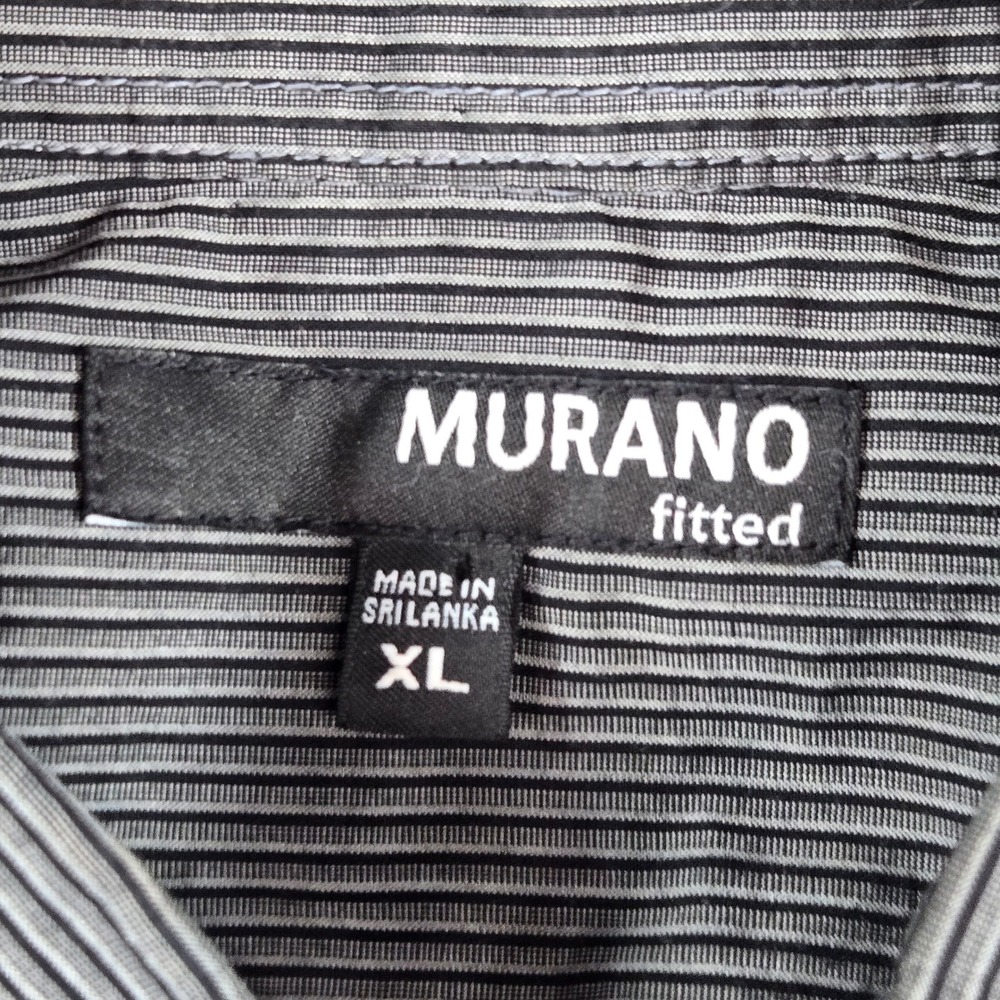 Murano Mens XL Grey Striped Pintuck Fitted Short Sleeve Button Down Shirt - Picture 6 of 7